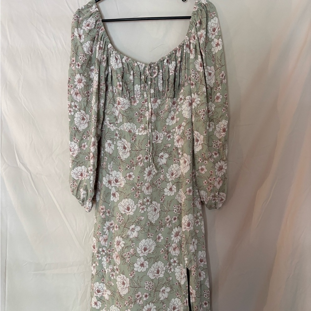 Altar'd State Sage Floral Long Sleeve Dress